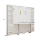 Queen Size Murphy Wall Bed With Side Storage Cabinets - White