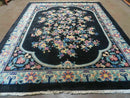 8' x 10' Vintage Handmade Art Deco Plush Chinese Wool Rug center Flower Black