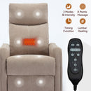 Heat Massage Manual Recliner Chair with Rocker and Swivel in Khaki