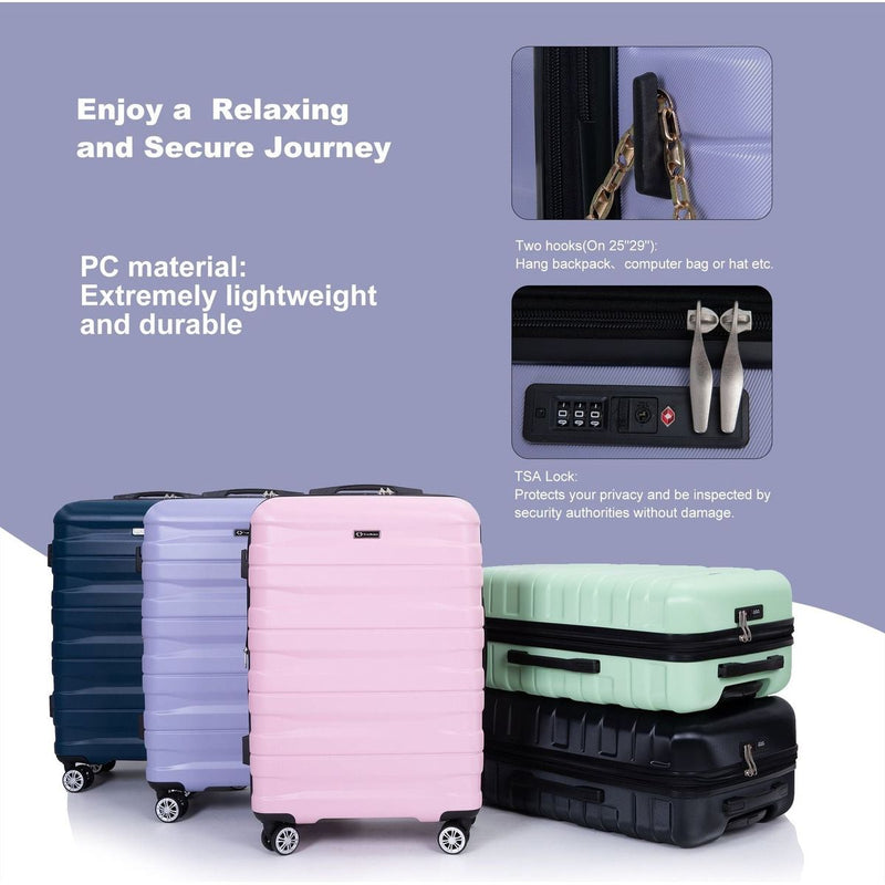 3 Piece Luggage Sets PC Lightweight & Durable Expandable Suitcase with Two Hooks, Double Spinner Wheels, TSA Lock, (21/25/29) Light Purple