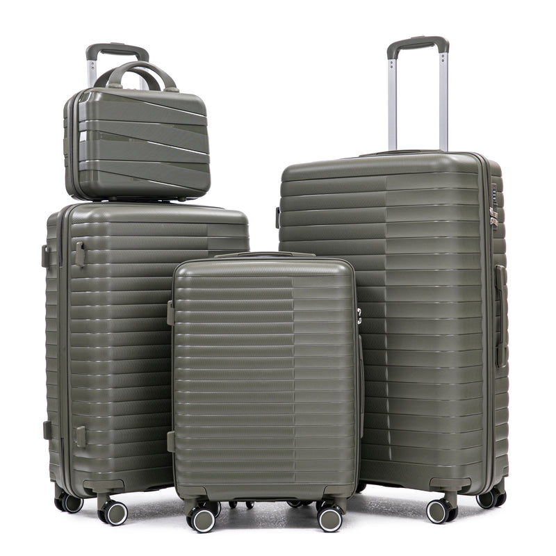 4 Piece Set Spinner Wheel Luggage with Cosmetic Case in Green