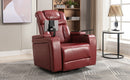 270 Degree Swivel PU Leather Power Recliner Individual Seat Home Theater Recliner with Comforable Backrest, Tray Table, Phone Holder, Cup Holder, USB Port, Hidden Arm Storage for Living Room, Red