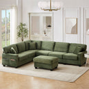 Upholstered U-Shaped Sectional Sofa With Movable Ottoman And Side Storage Pockets by HouseOfZazla
