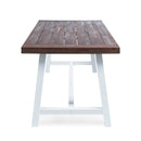 Outdoor Dark Brown Sandblast Finish Acacia Wood Dining Table with White Rustic Metal Frame, Weather Resistant