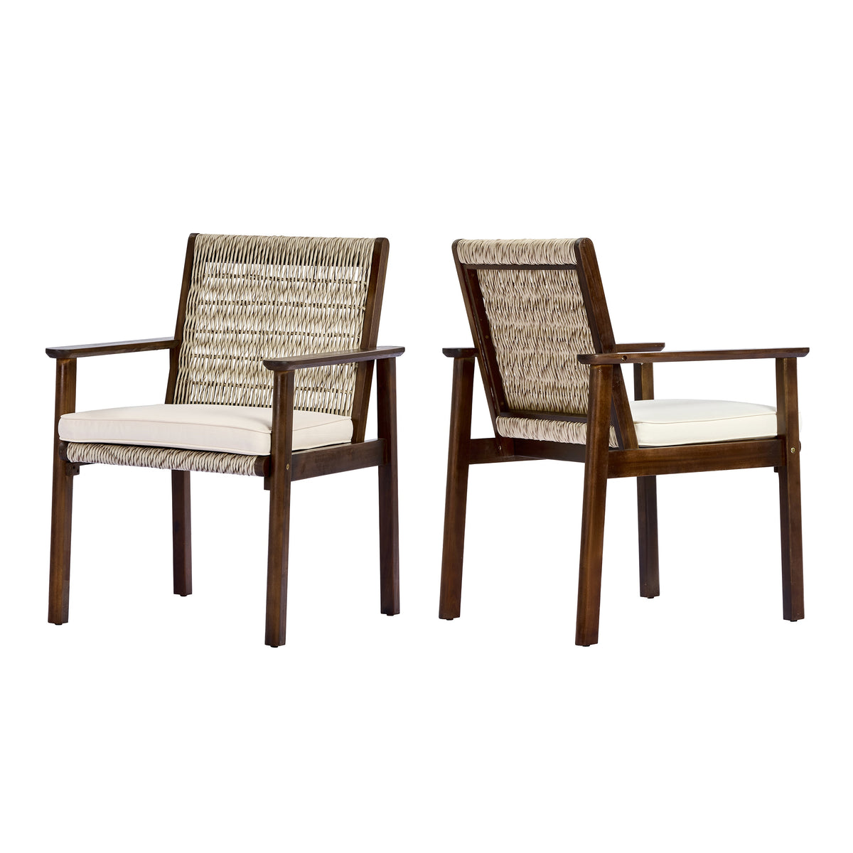 Outdoor Dining Chair Set with Acacia Wood & Wicker Rattan, photo 5 of 10
