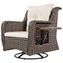 5 Pieces Outdoor Patio Furniture Set with Pet House Cool Bar and Retractable Side Tray, Rattan Wicker Patio Swivel Rocking Chairs Set of 2 with Ottomans for Backyard, Porch, Balcony, Beige