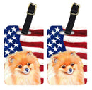 USA American Flag with Pomeranian Luggage Tag