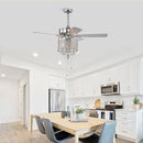 52'' Classical Crystal Ceiling Fan Lamp  3 Speed Hand Pull Chain (High, Mid, Low), 5 Reversible Blades for Living Room, Dining Room, Bedroom, Family Room, Chrome  ,3PCS*E12  (NO Include Bulb )