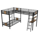 L-Shaped Twin Over Twin Bunk Bed With Twin Size Loft Bed With Desk And Shelf - Brown by Unique Piece Furniture