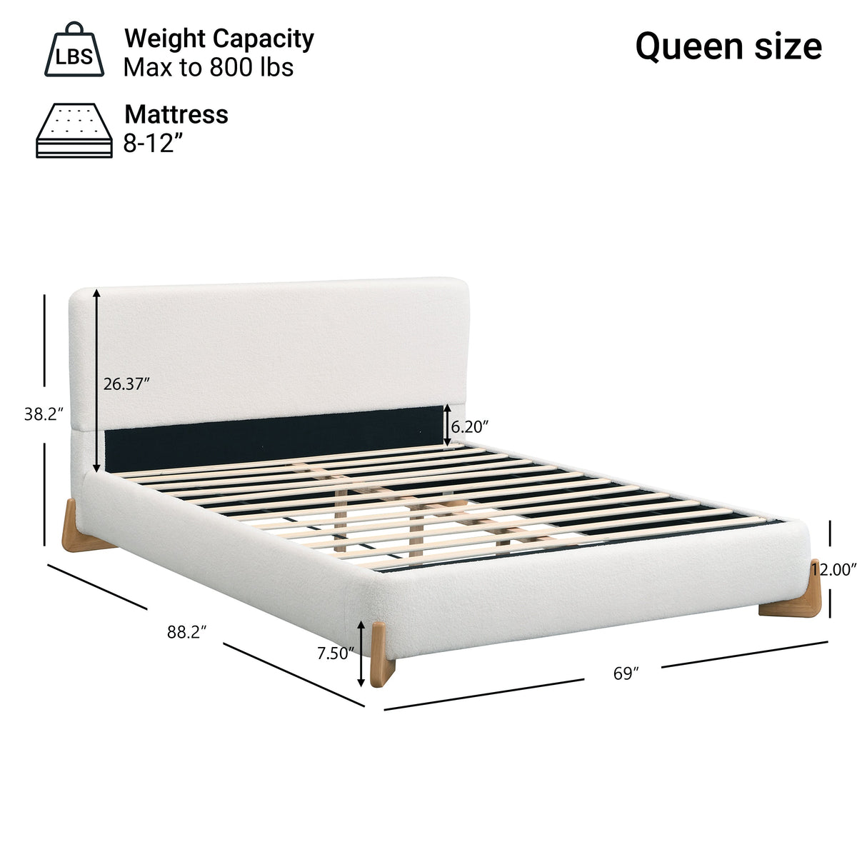 Elegant Boucle Upholstered Bed, Queen Size, photo 6 of 10