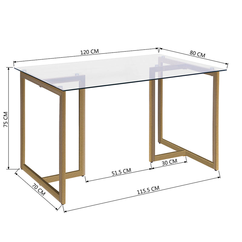 47" Iron Dining Table with Tempered Glass Top, Clear
