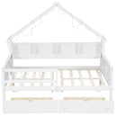 House Style Platform Bed With LED Lights, Storage Shelves, Drawers, And Guardrail
