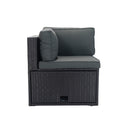 6 Pieces PE Rattan sectional Outdoor Furniture Cushioned Sofa Set with 3 Storage Under Seat Black Wicker + Dark Grey Cushion