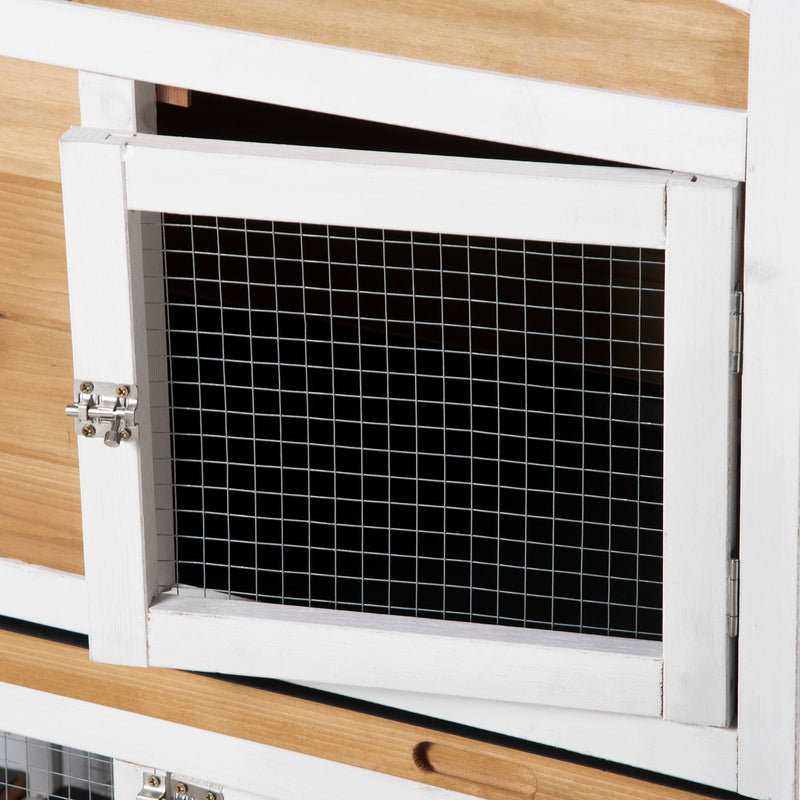 90.5" Wooden Rabbit Hutch Bunny Cage Pet Playpen House Enclosure with Double Side Run Boxes, No Leak Tray, Ramp, for Guinea Pig and Small Animals, White