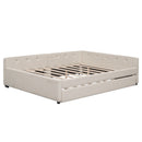 Queen Size Upholstered Platform Bed With USB And Twin Trundle - Beige by HouseOfZazla