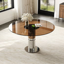 Round Glass Dining Table, Suitable For 2 - 4 People - Brown by HouseOfZazla