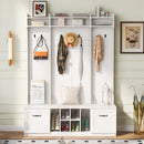 5 In 1 Entryway Bench With Coat Rack, 7 Sturdy Hooks, 2 Spacious Drawers And Adjustable Shelves