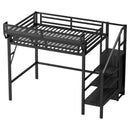Twin Size Loft Bed with Stairs, Metal Full Loft Bed with Storage Shelves