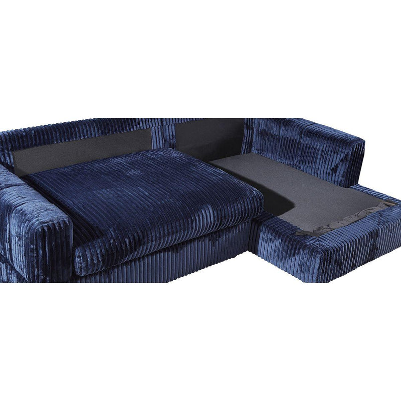 Modern Corduroy Blue Corner sofa Sleeper Sofa Couch With Comfy Deep Seat& 6 Pillows