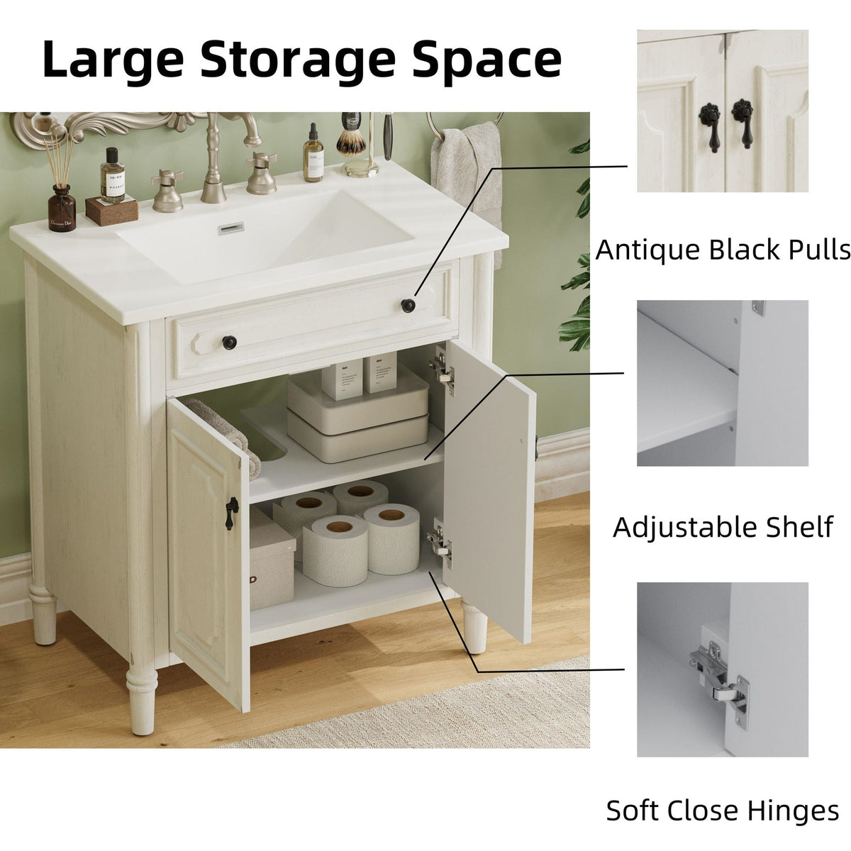 Vintage Bathroom Vanity With Sink, Rustic Cabinet With Soft Close Doors, photo 21 of 30