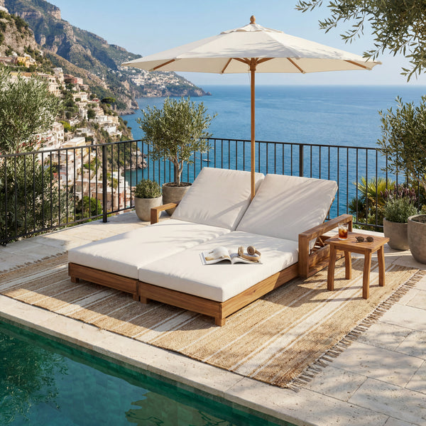 Double Acacia Wood Chaise Lounge Set