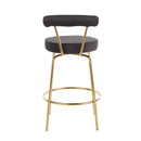 Rhonda Glam Counter Stool in Gold Metal and Black Velvet - Set of 2