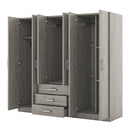 6-Doors Wooden Wardrobe Storage for Bedroom, with Big Drawers, Gray