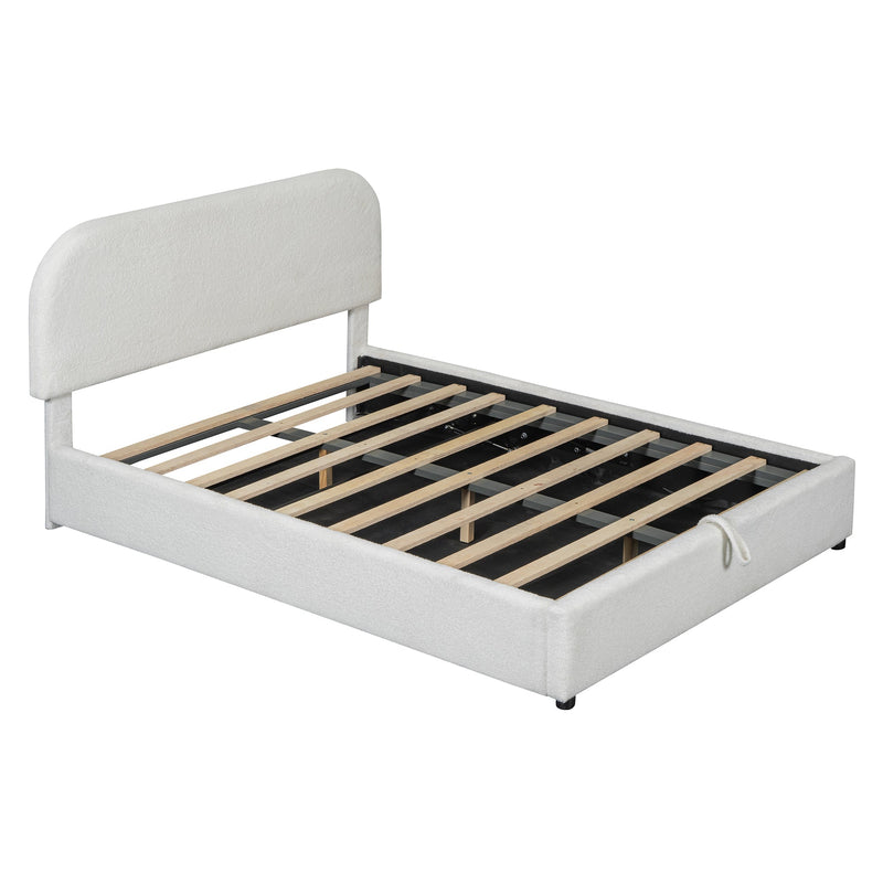 Walker Edison - Teddy Fleece Full  Size Upholstered Platform Bed with Hydraulic Storage System, White