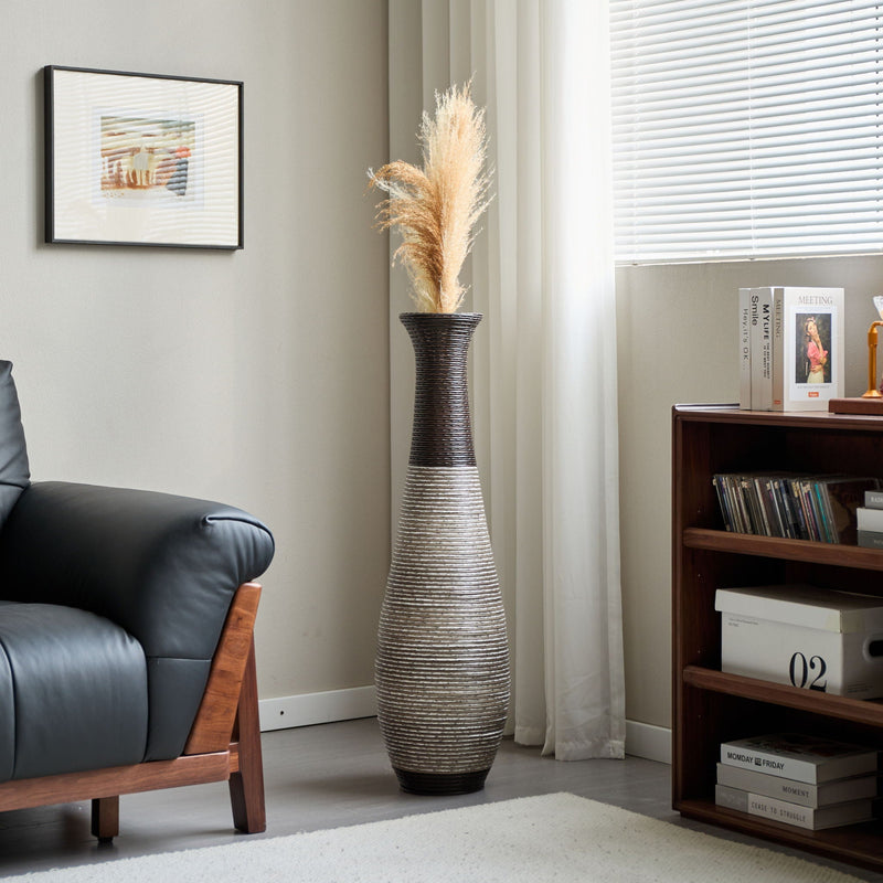 Tall Standing Designer Floor Vase Durable Artificial Rattan Elegant 2 Tone Finish Ideal Decor Accent For Living Room, Bedroom, Entryway Stylish Home Decor Statement Piece - Black / Gray, photo 14 of 17