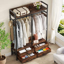 Freestanding Closet Organizer With 4 Drawers, 8 Hooks, Shelves, And Hanging Rod - Brown / Black by HouseOfZazla