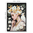 Beauty Lady Wall Art Gold and White Floral Canvas 24x36 Inch by HouseOfZazla