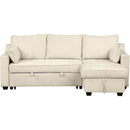 90" Pull Out Sleeper Sofa L-Shaped Couch Convertible Sofa Bed with Storage Chaise, Storage Racks and USB Ports (SG001340AA), Beige