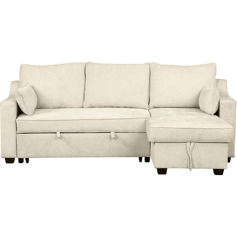 90" Pull Out Sleeper Sofa L-Shaped Couch Convertible Sofa Bed with Storage Chaise, Storage Racks and USB Ports (SG001340AA), Beige