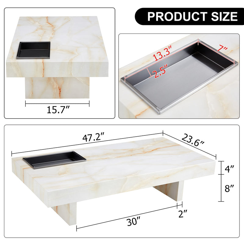 A modern and practical coffee table with imitation marble patterns, made of MDF material. The fusion of elegance and natural fashion 47.2"x 23.6"x 12 "