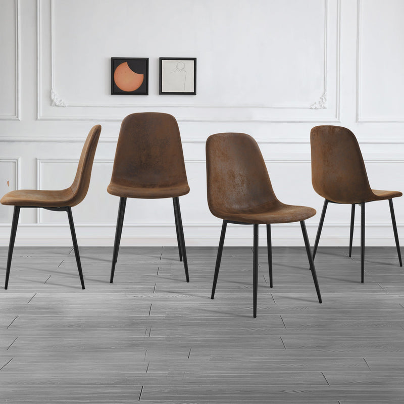A set of 4 modern medieval style restaurant cushioned side chairs, equipped with soft cushions and black metal legs, suitable for kitchens, lounges, and farmhouses.