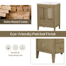 24" Bathroom Vanity with Ceramic Basin, Rattan Bathroom Storage Cabinet with Two Doors and Drawer, Solid Frame, Natural