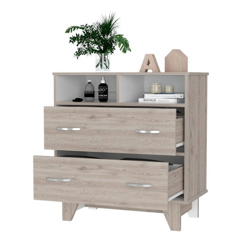 Aaron 2-Drawer 2-Shelf Dresser Light Gray