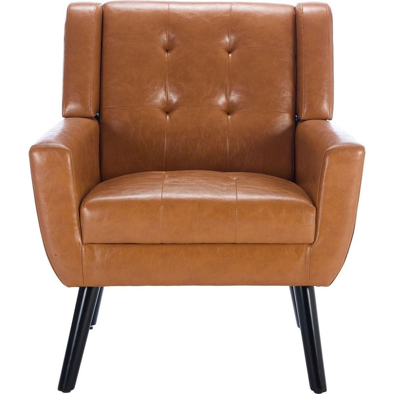 Modern Soft Leather Material Ergonomics Accent Chair Living Room Chair Bedroom Chair Home Chair With Black Legs For Indoor Home-Light Brown PU