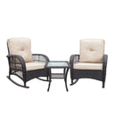 3 Pieces Conversation Set, Outdoor Wicker Rocker Patio Bistro Set, Rocking Chair with Glass Top Side Table
