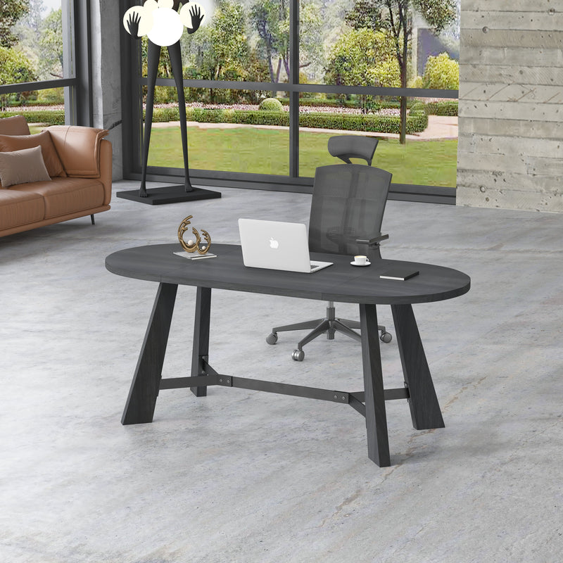 70.86 Inch Oval Dining Table, Rustic Style Dining Room Table, photo 4 of 5