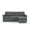 Multi Functional Pull Out Bed Sofa With Retractable Table, LED Lighting, USB Charging Ports & Cup Holders by HouseOfZazla