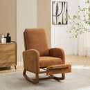 25.4"W Rocking Chair for Nursery, High Back Glider Chair with Retractable Footrest, Side Pocket, Rocking Accent Armchair with Rubber Wood Legs for Living Room/Bedroom.Caramel