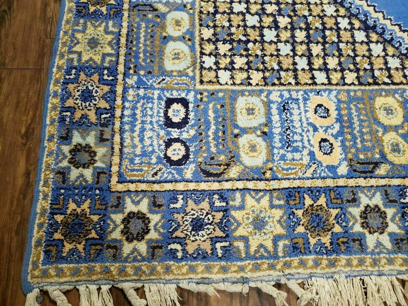 7' X 10' 5" Handmade Moroccan Urban Rabat Wool Carpet Blue Area Rug