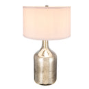 Silver Round Table Lamp with White Fabric Shade
