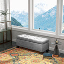 46" Storage Ottoman Bench, Upholstered End of Bed Bench with Steel Frame, Button Tufted Storage Bench with Safety Hinges for Living Room, Entryway, Bedroom, Gray