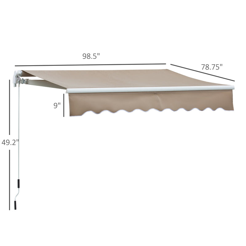 8' x 7' Patio Retractable Awning, Manual Exterior Sun Shade Deck Window Cover, Brown