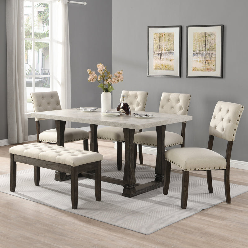 60 inch Dining Table, Classic Farmhouse Rectangle Kitchen Table Ideal for Home, Kitchen, Grey Tabletop.