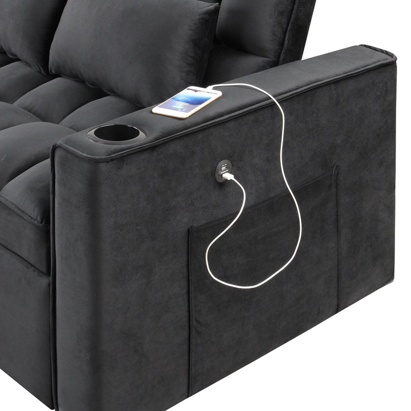 55.3" 4-1 Multi-functional Sofa Bed with Cup Holder and USB Port for Living Room or Apartments Black