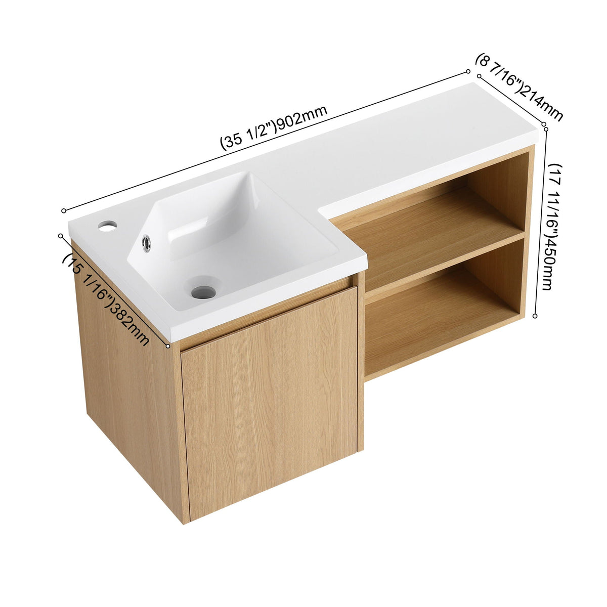 L-Shaped Wall Mounte Floating Bathroom Vanity With Integrated Sink, photo 9 of 14