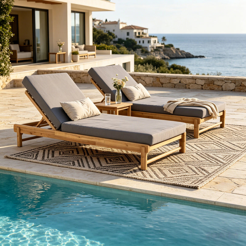 Light Teak Acacia Wood Chaise Lounge Set, photo 5 of 10